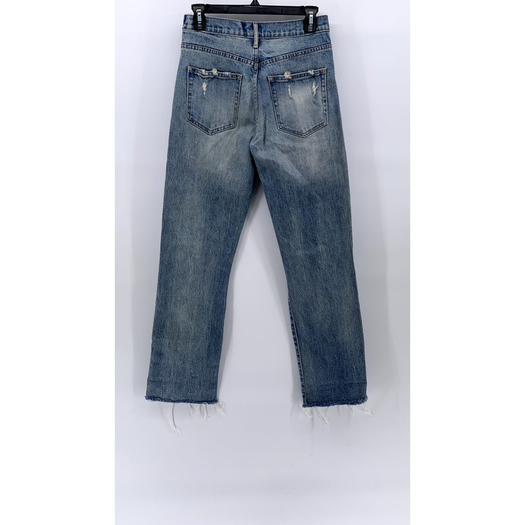 GAP Women's Light Medium Wash Distressed Wide Straight-Leg Frayed Jeans SZ 25