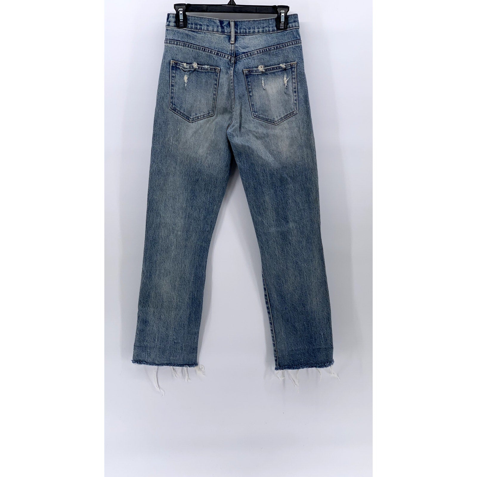 GAP Women's Light Medium Wash Distressed Wide Straight-Leg Frayed Jeans SZ 25