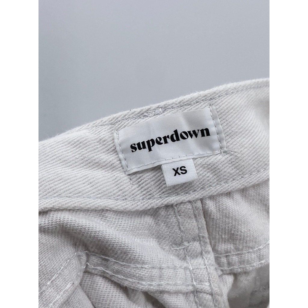 SUPERDOWN Women's White Five-Pocket Wide-Leg Raw-Hem Denim Jeans SZ XS