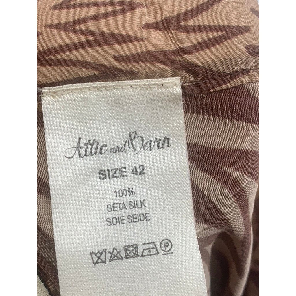 ATTIC & BARN Women's Brown Seta Silk Printed Casual Pocketless Pant SZ 42(US6)