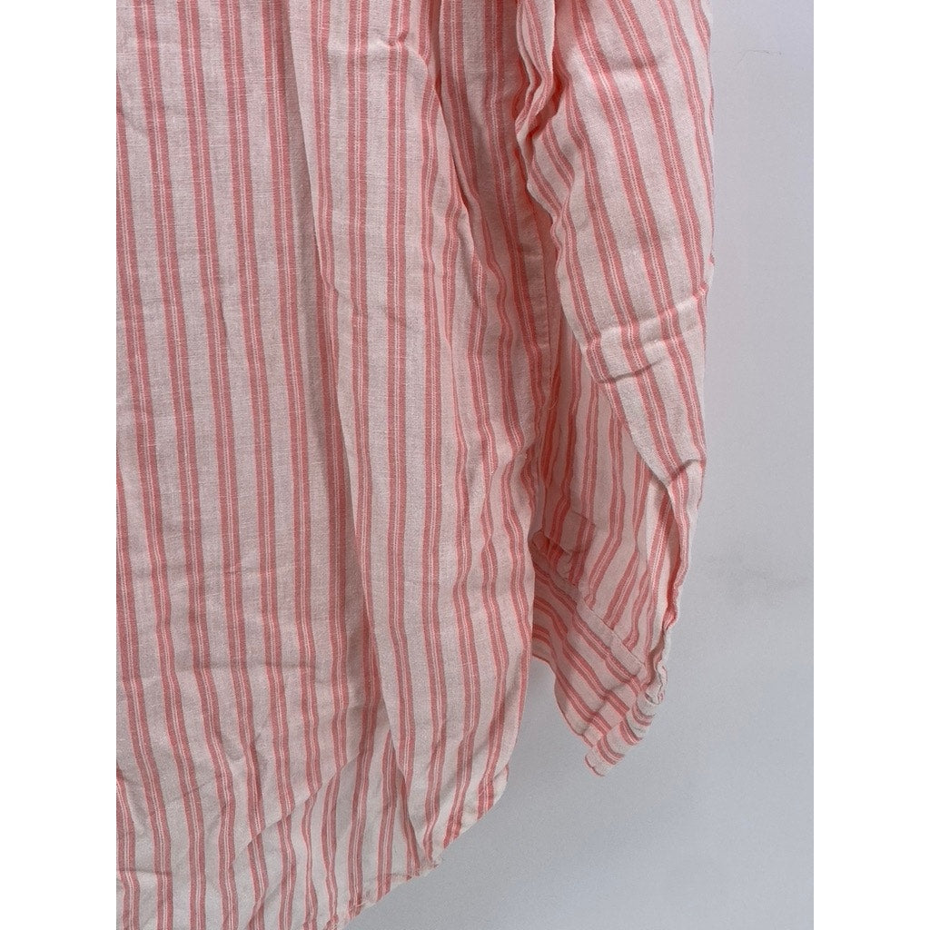 UNIVERSAL THREAD Women's Pink-White Striped Linen-Blend Button-Up Top SZ XS