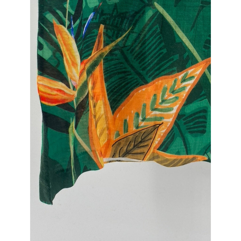 PIERIM Women's Green Sequin-Embellished Macaw Crewneck Short Sleeve Top SZ L