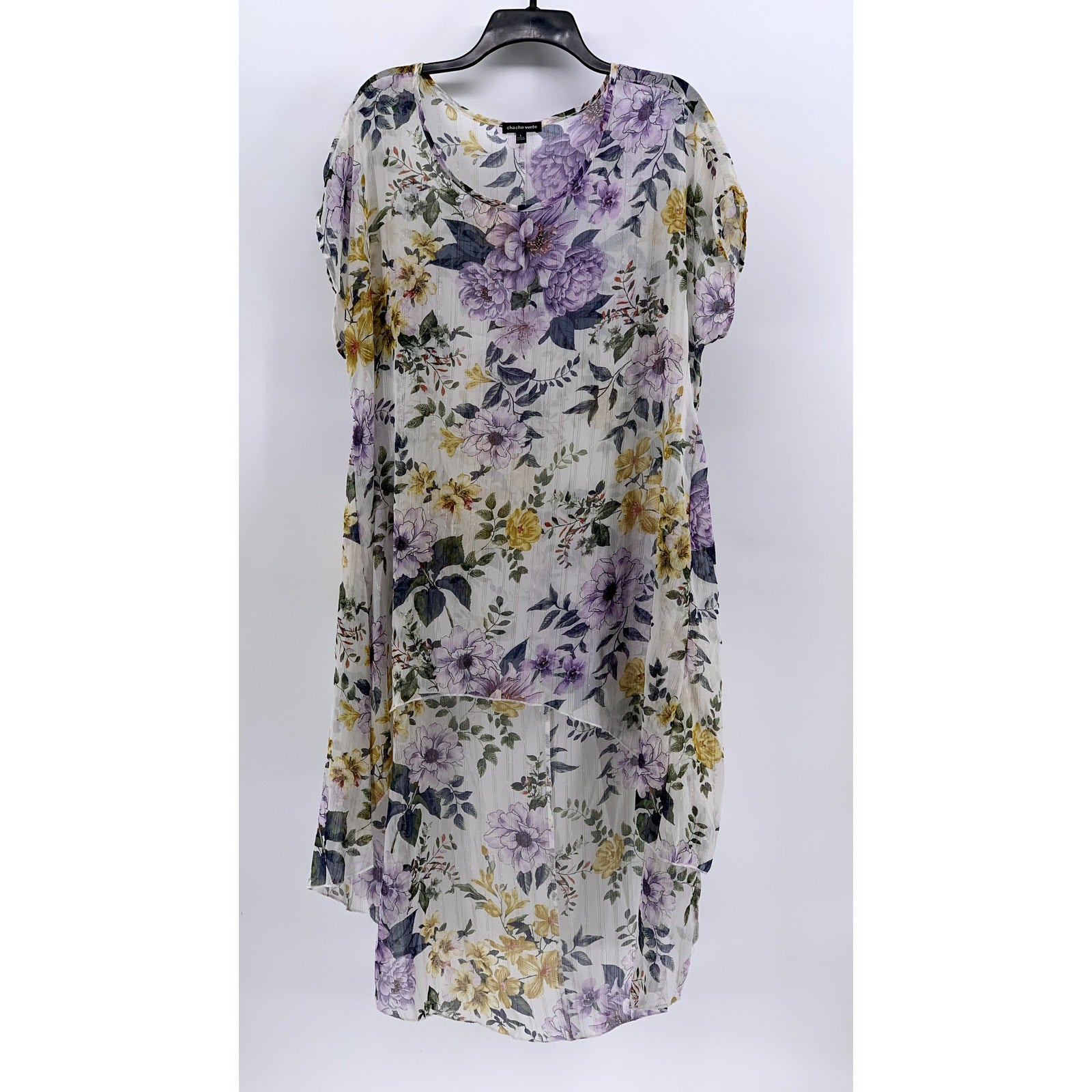 CHA CHA VENTE Women's White Floral Sheer Dress SZ L