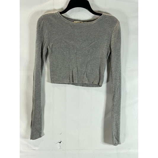 LA HEARTS Pacsun Women's Grey Ribbed Knit Crewneck Long Sleeve Crop Top SZ M