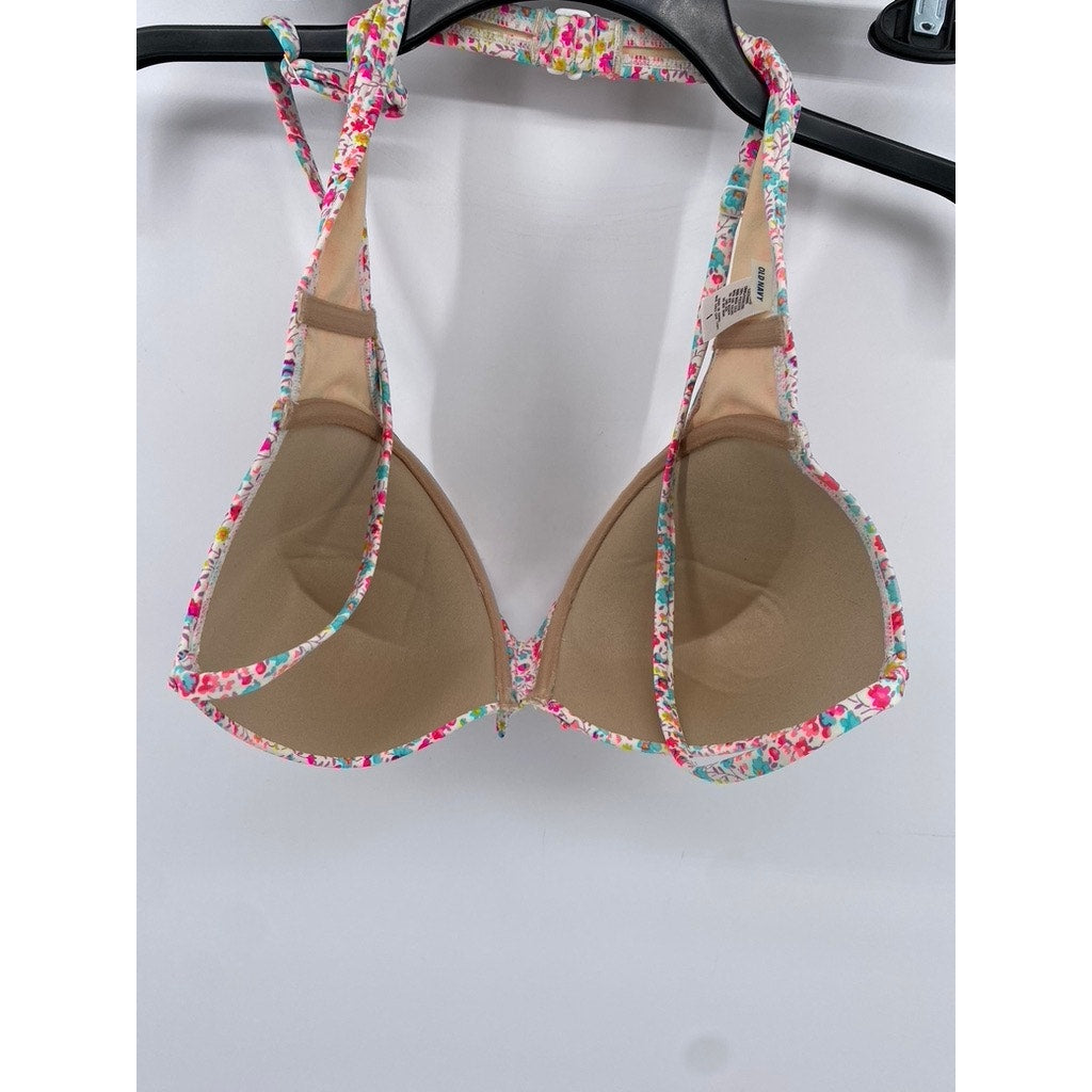 UNBRANDED Women's Pink Floral Print Halter Swim Top SZ 1