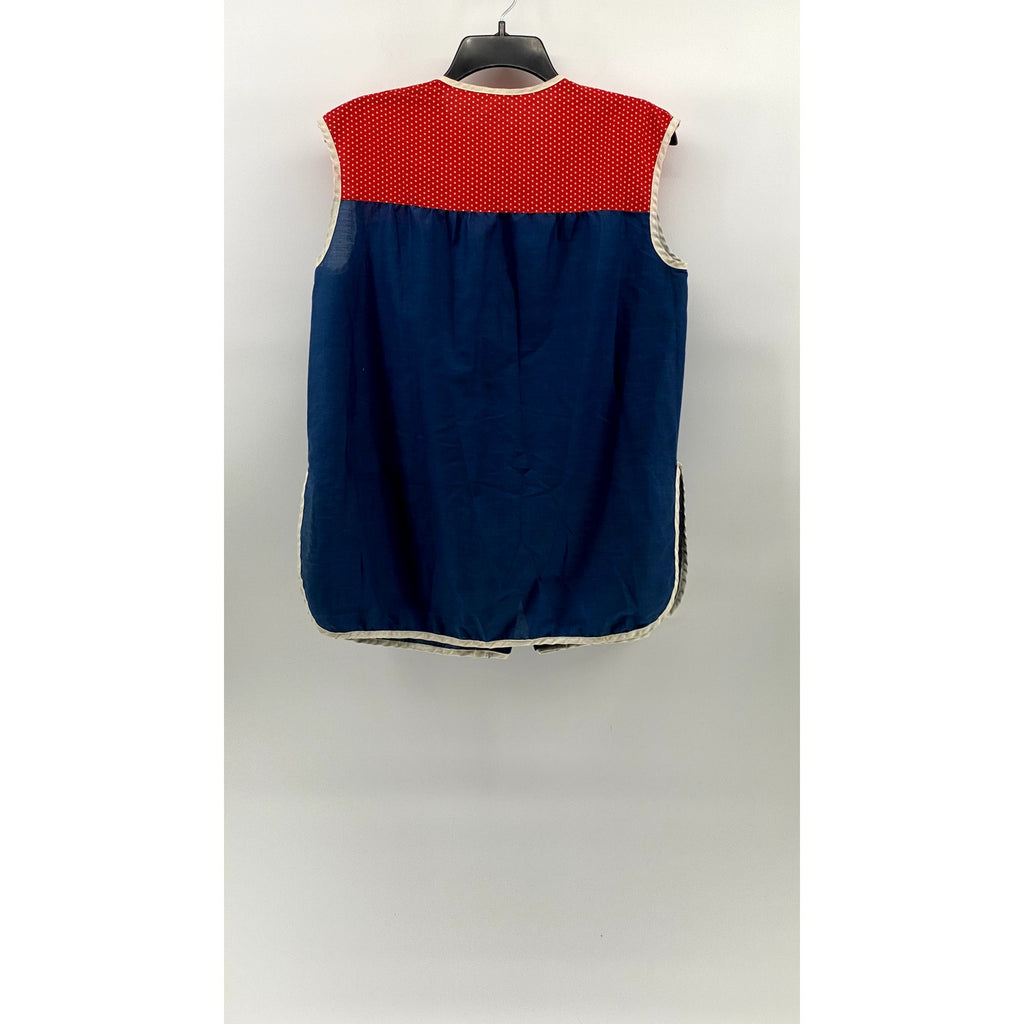 UNBRANDED Women's Vintage Blue-Red Mushroom Button-Up V-Neck Apron SZ OS
