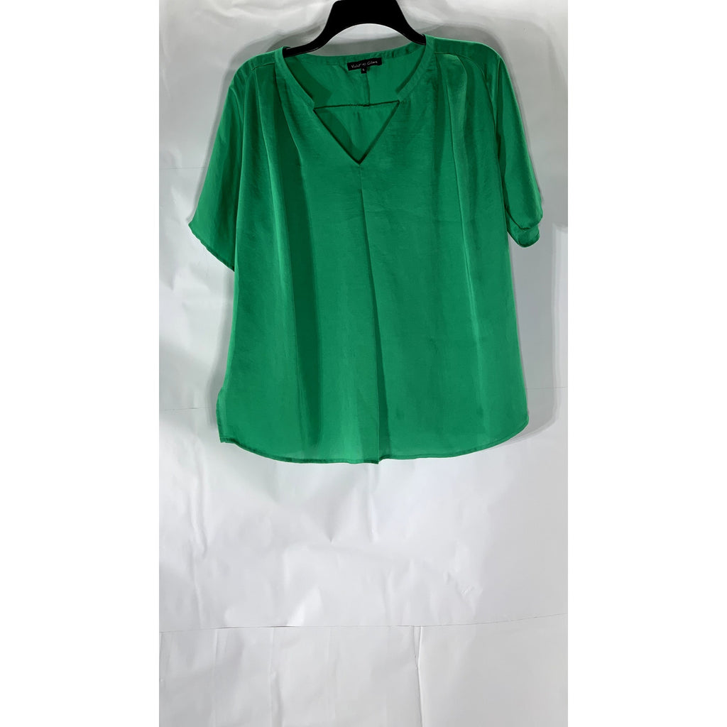VIOLET & CLAIRE Women's Dark Green V-Neck Short Sleeve Side Slit Top SZ L