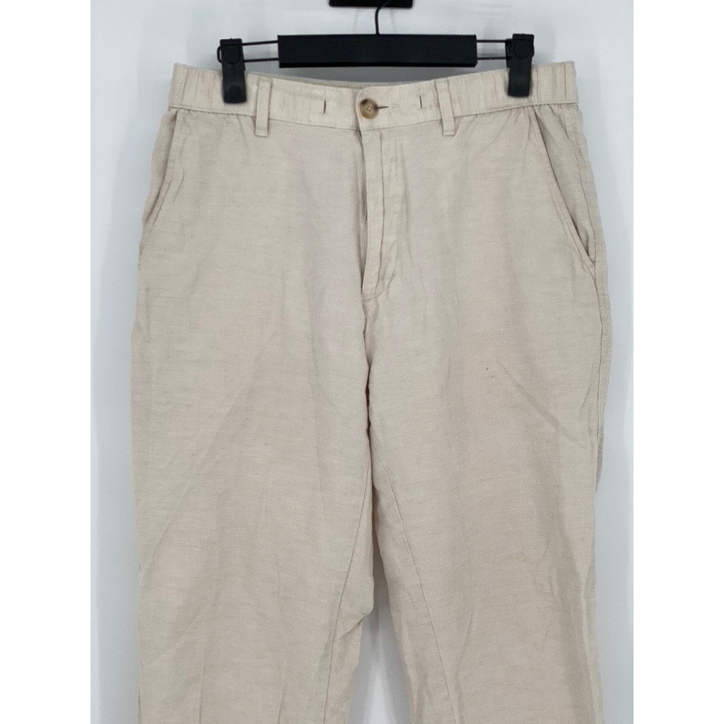 UNIQLO Women's Beige Cotton-Linen Blend Relaxed-Straight Fit Pant SZ S