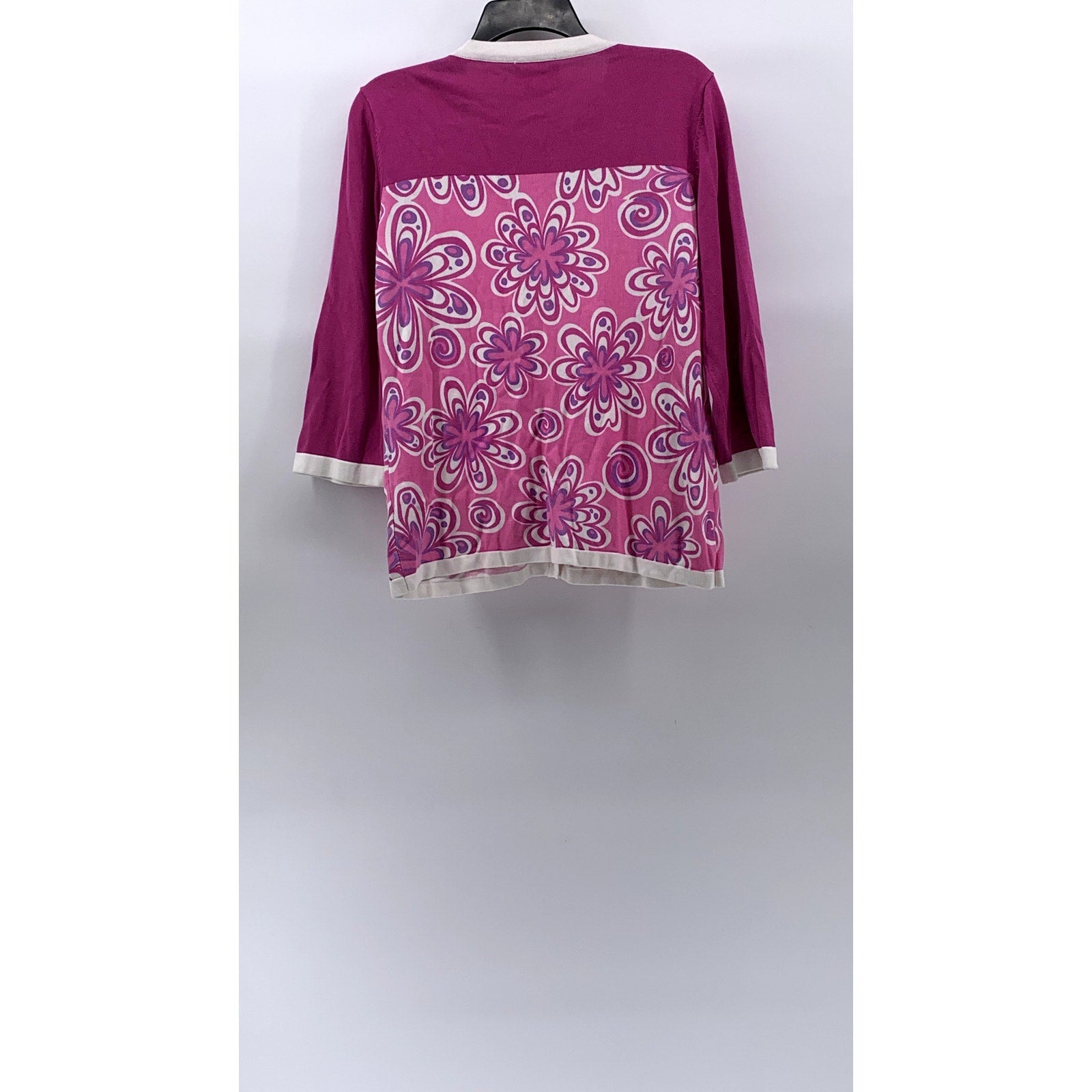 BOB MACKIE Women's Pink Wearable Art Floral Button-Up Long Sleeve Cardigan SZ S