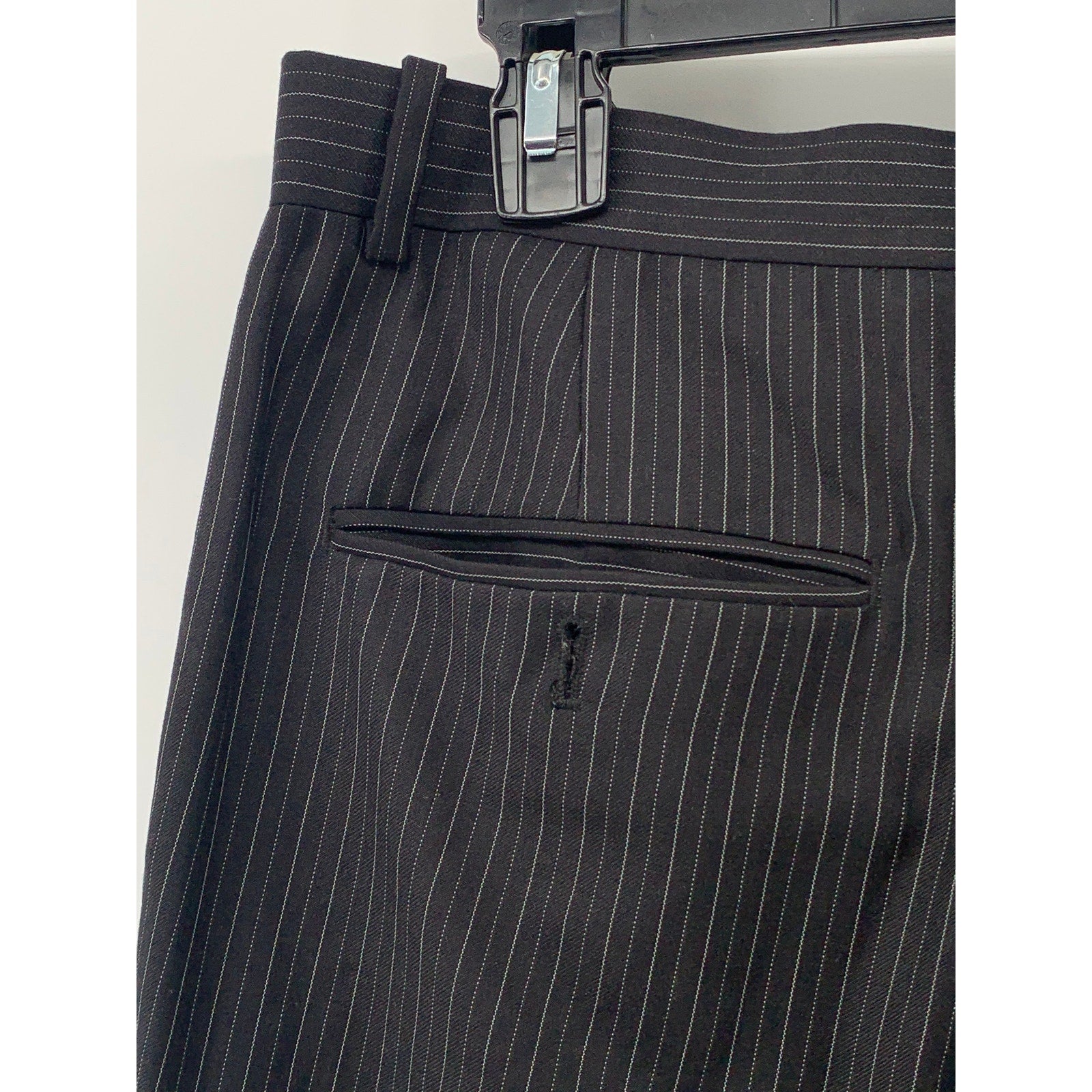 PAOLO GIARDINI Men's Black Pinstripe Straight-Leg Regular-Fit Pants SZ 34R