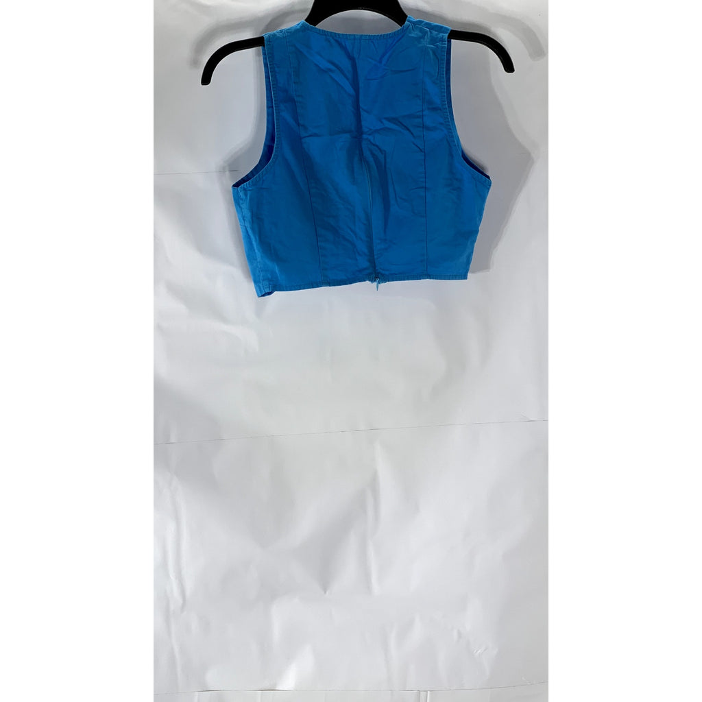 COMMENSE Women's Blue Twist-Front Open-Front Cropped Sleeveless Top SZ XS