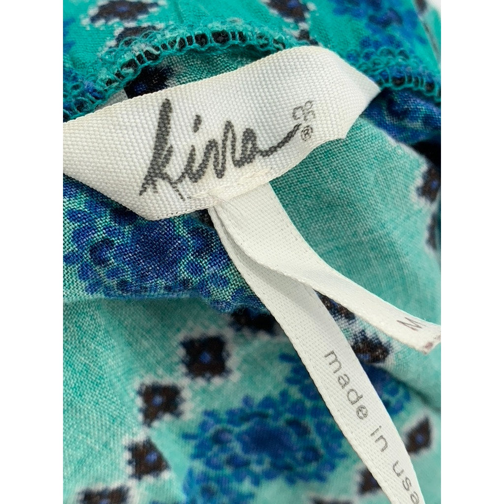 KIRRA Women's Blue-Green Printed Strapless Smocked Tube Top SZ M