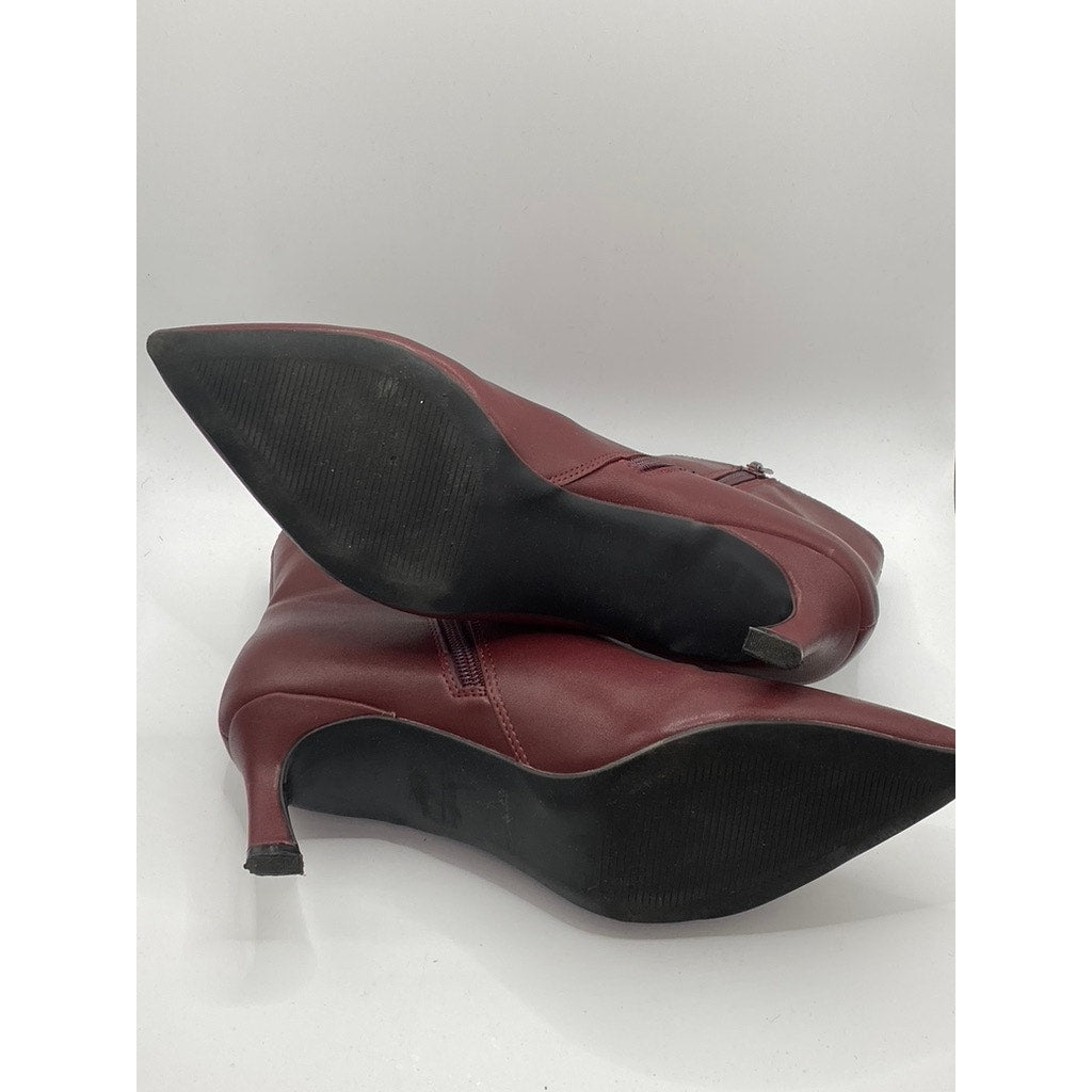 MADDEN GIRL Women's Burgundy Faux-Leather Stormyy Pointed-Toe Ankle Boots SZ 9.5