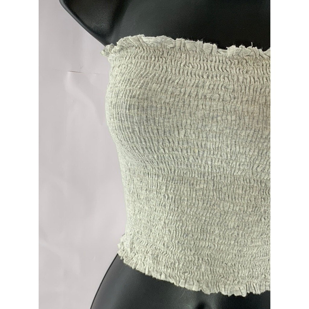 TRES BIEN Women's Light Gray Smocked Strapless Cropped Tube Top SZ S