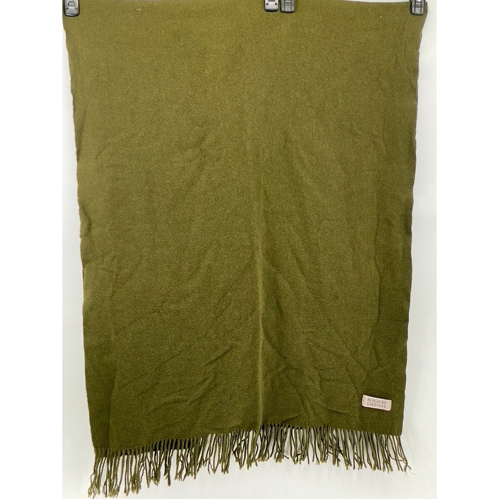 BERGDORF GOODMAN Unisex Adult Olive Green Cashmere Soft Fringe Scarf SZ OS