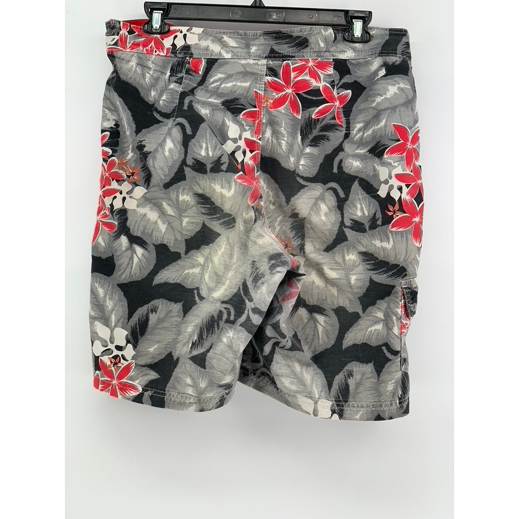SOLITUDE Men's Hawaiian Tropical Floral Black/Red Grey Swim Board Shorts SZ 38