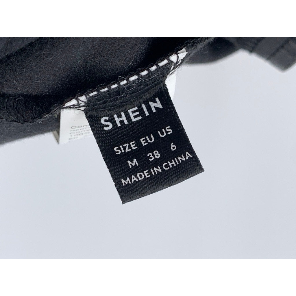 SHEIN Women's Black Faux Leather Scoop-Neck A-Line Tank Dress SZ 6