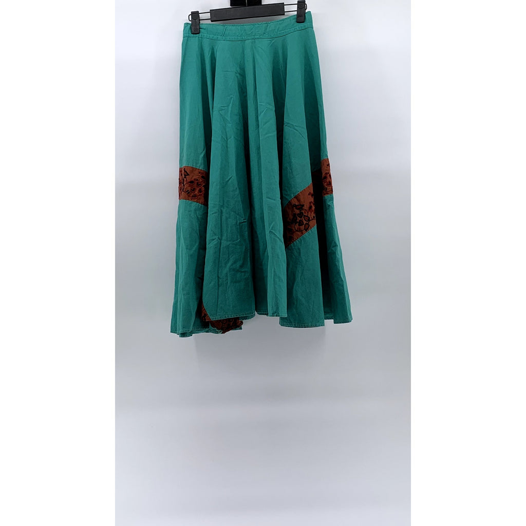 SANDEZE ROBERTS Women's Aqua Blue Embroidered Vintage Swing Midi Skirt SZ 16