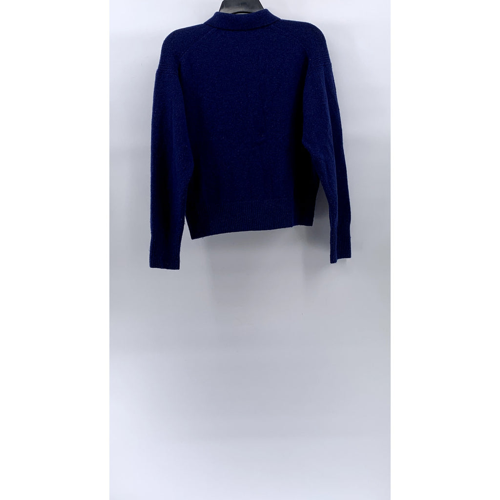 J.CREW Women's Royal Blue Super Soft Yarn Knit Long Sleeve Sweater Polo SZ S