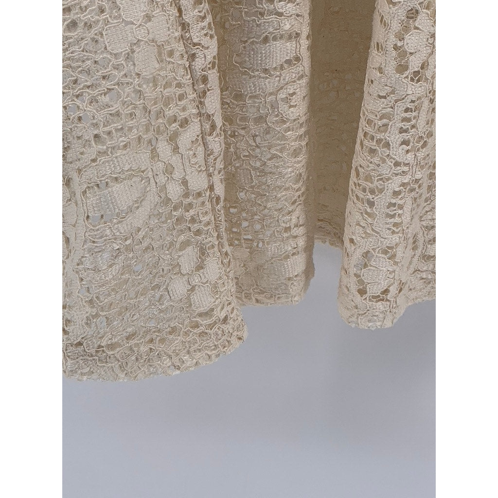 XHILARATION Women's Beige Floral Lace V-Neck Short Sleeve Swim Cover-Up SZ M