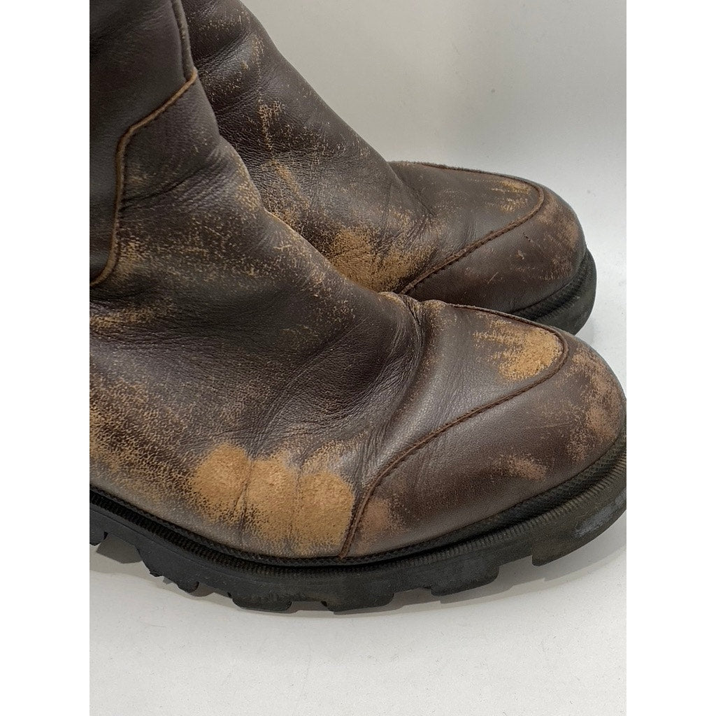 Women's Brown Leather Distressed Black Heel Mid-Calf Shearling Boots SZ 40(US10)