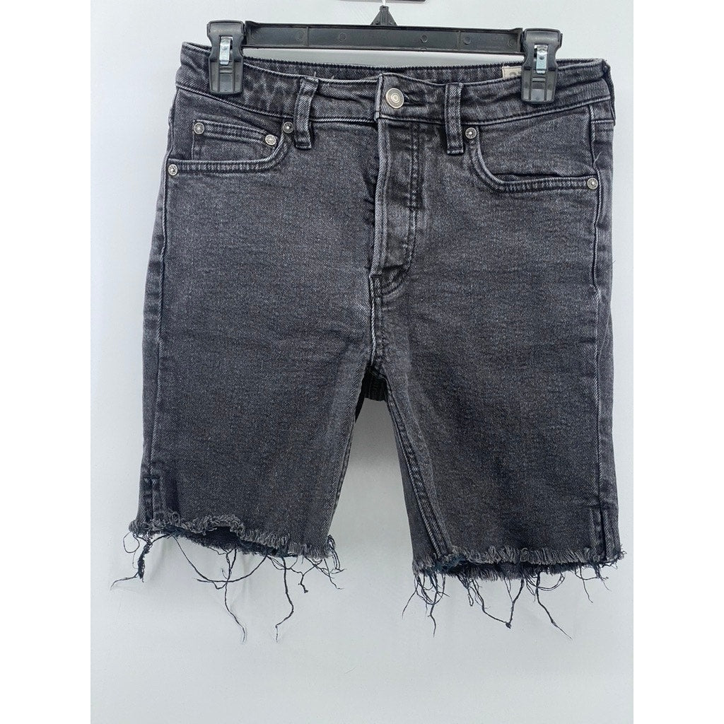 WE THE FREE Women's Black Avery Denim Raw-Hem Cut-Off Bermuda Shorts SZ 27