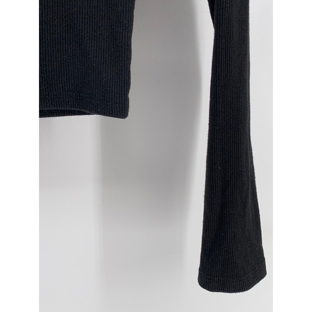 FASHION NOVA Women's Black Ribbed Boatneck Long Sleeve Top SZ M