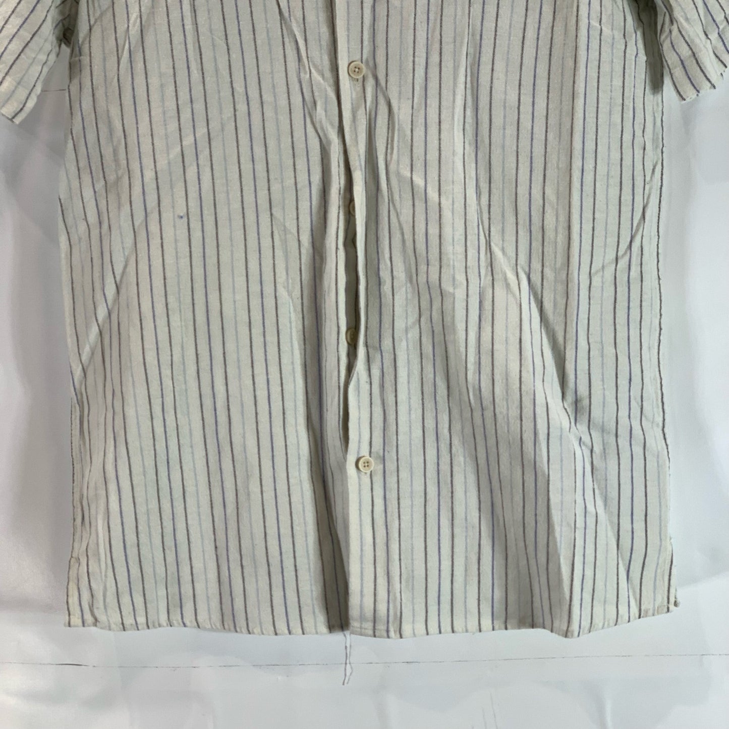 ZARA Men's White Striped Regular-Fit Button-Up Short Sleeve Shirt SZ S