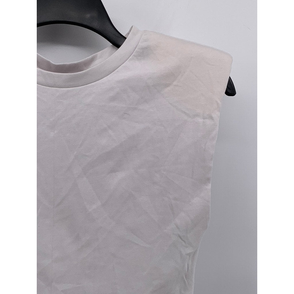 ZARA Women's White Crewneck Cropped Muscle T-Shirt SZ M