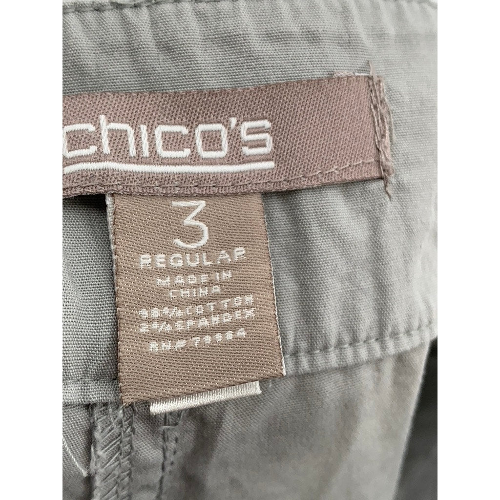 CHICO'S Women's Gray Solid Straight Leg Roll-Hem Pants SZ 3(XL)