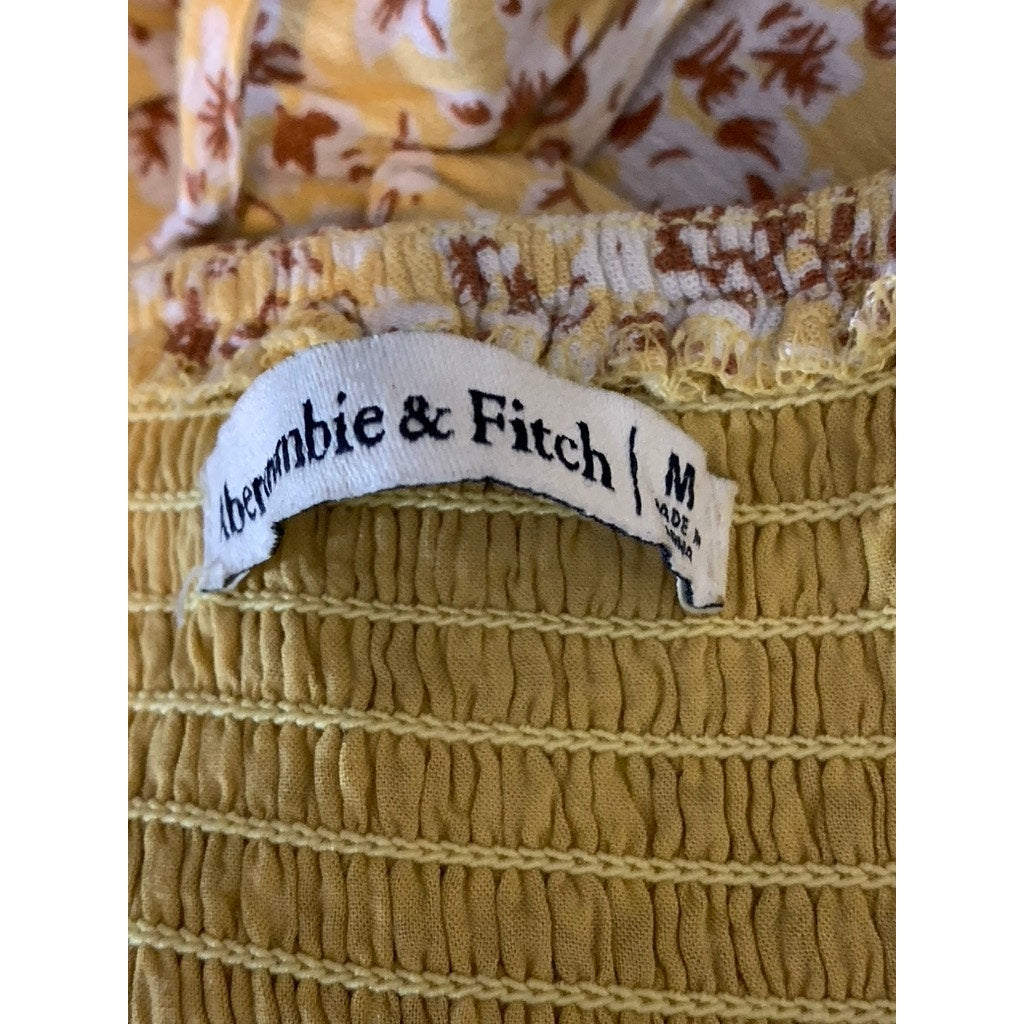 ABERCROMBIE & FITCH Women's Yellow Floral V-Neck Tie-Strap Midi Dress SZ M