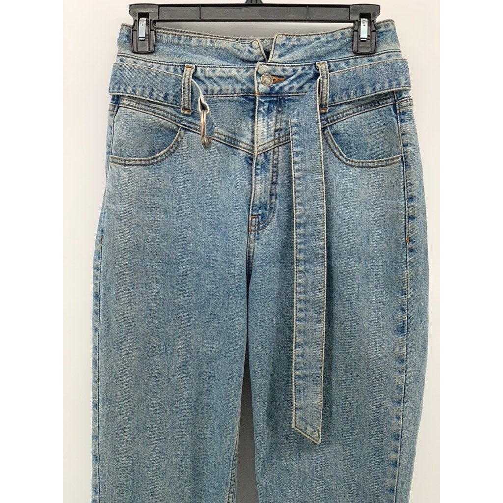 GUESS Women's Light Blue Denim High-Rise Belted Frayed Skinny Leg Jeans SZ 27