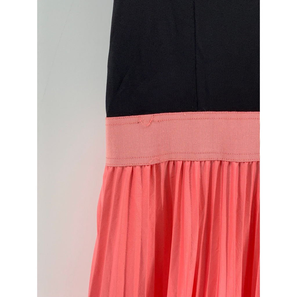 GIVENCHY Women’s Black-Pink Pleated Sleeveless Crewneck Maxi Dress SZ M