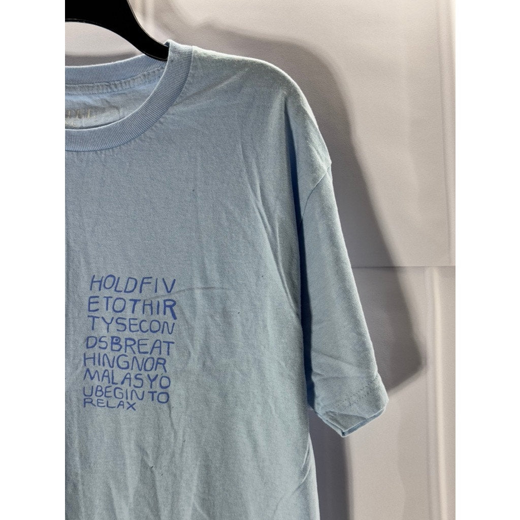 HOTEL NYC Men's Baby Blue Crew Neck Worded Short Sleeve T-Shirt SZ L