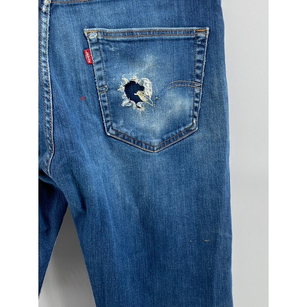 LEVI’S Men’s Blue Medium Wash Denim Distressed 502 Tapered-Leg Jeans SZ 34x32