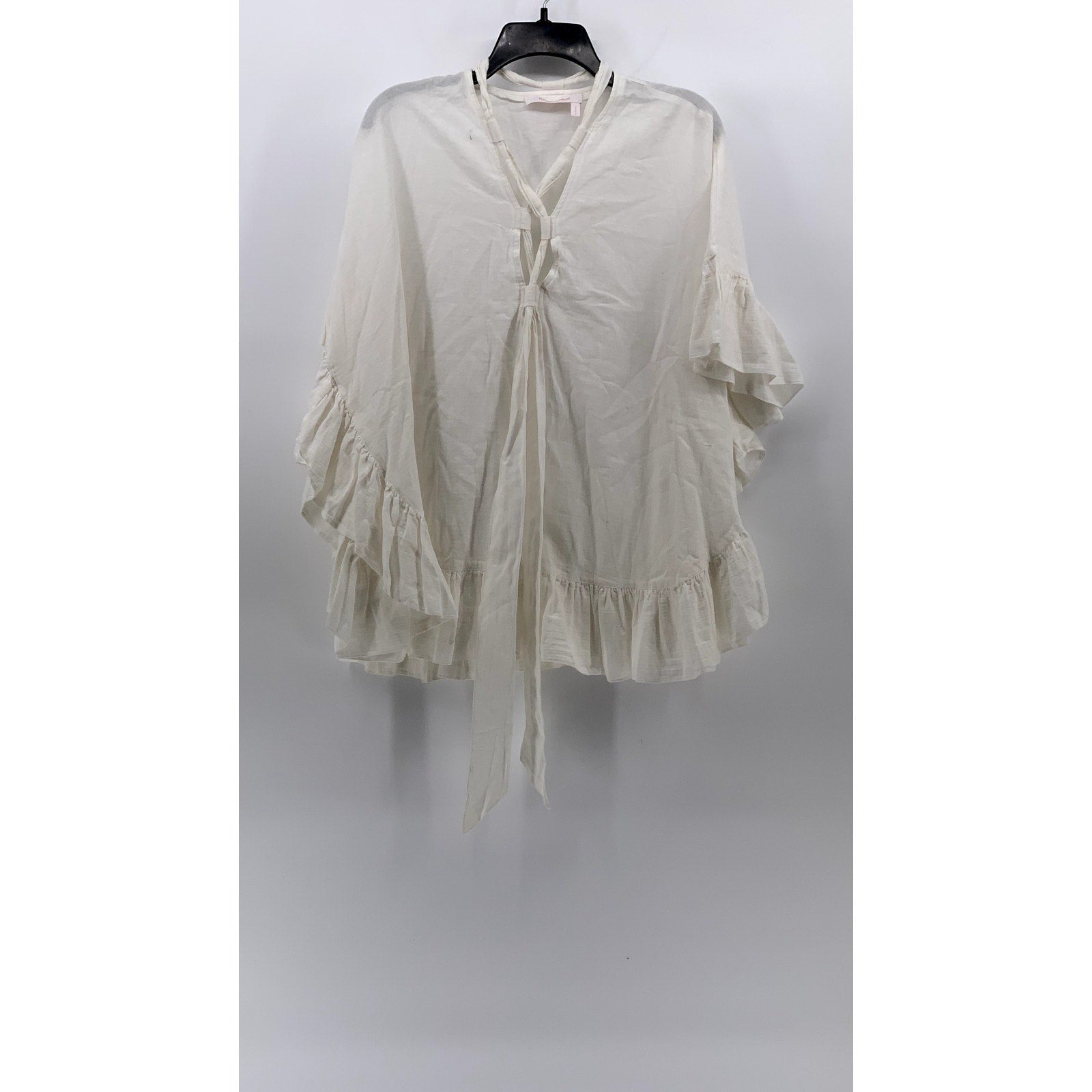 SEE BY CHLOE Women's White Cotton-Linen Ruffle-Trim Flowy Cape Style Top SZ XS