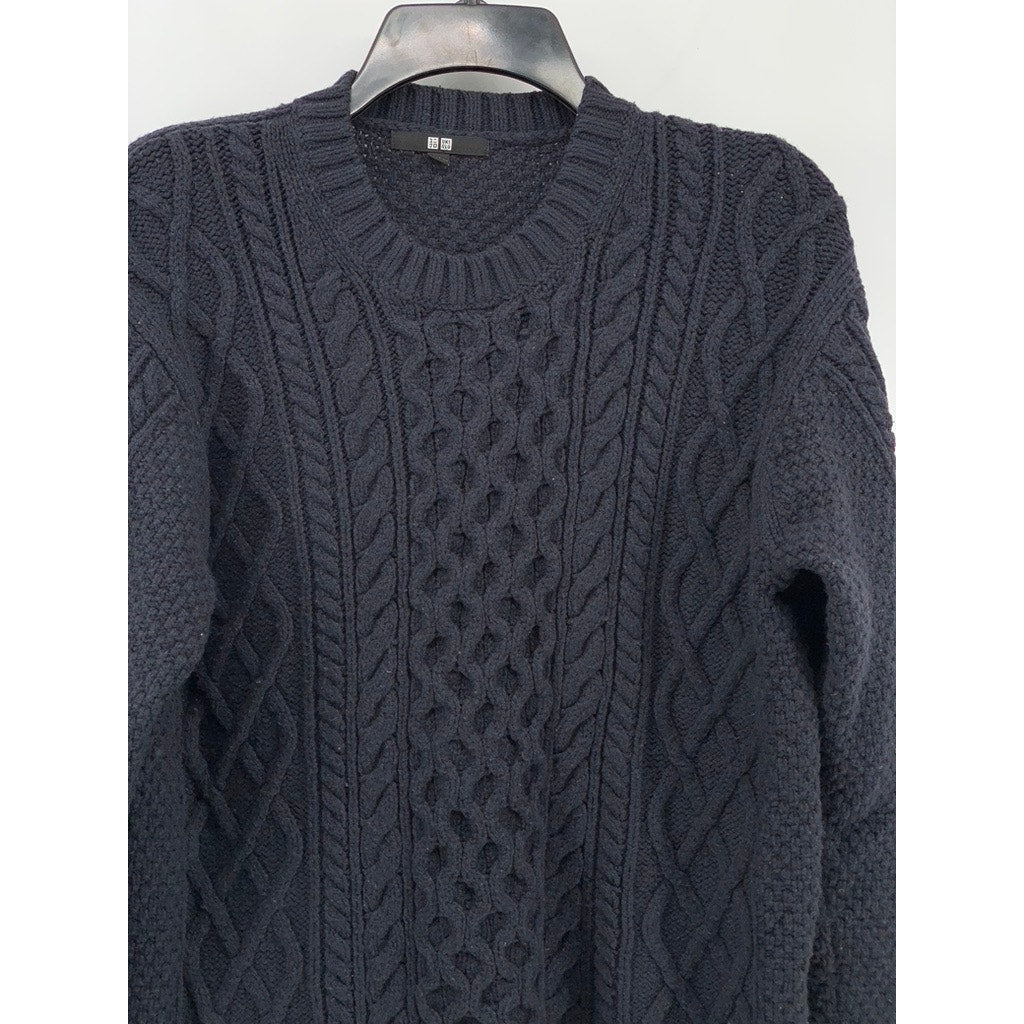 UNIQLO Women's Navy Blue Crewneck Cable Knit Long Sleeve Pullover Sweater SZ M