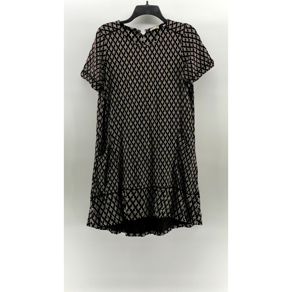 FATFACE Women's Black Printed Crewneck Short Sleeve Simone Knee Length Dress SZ8