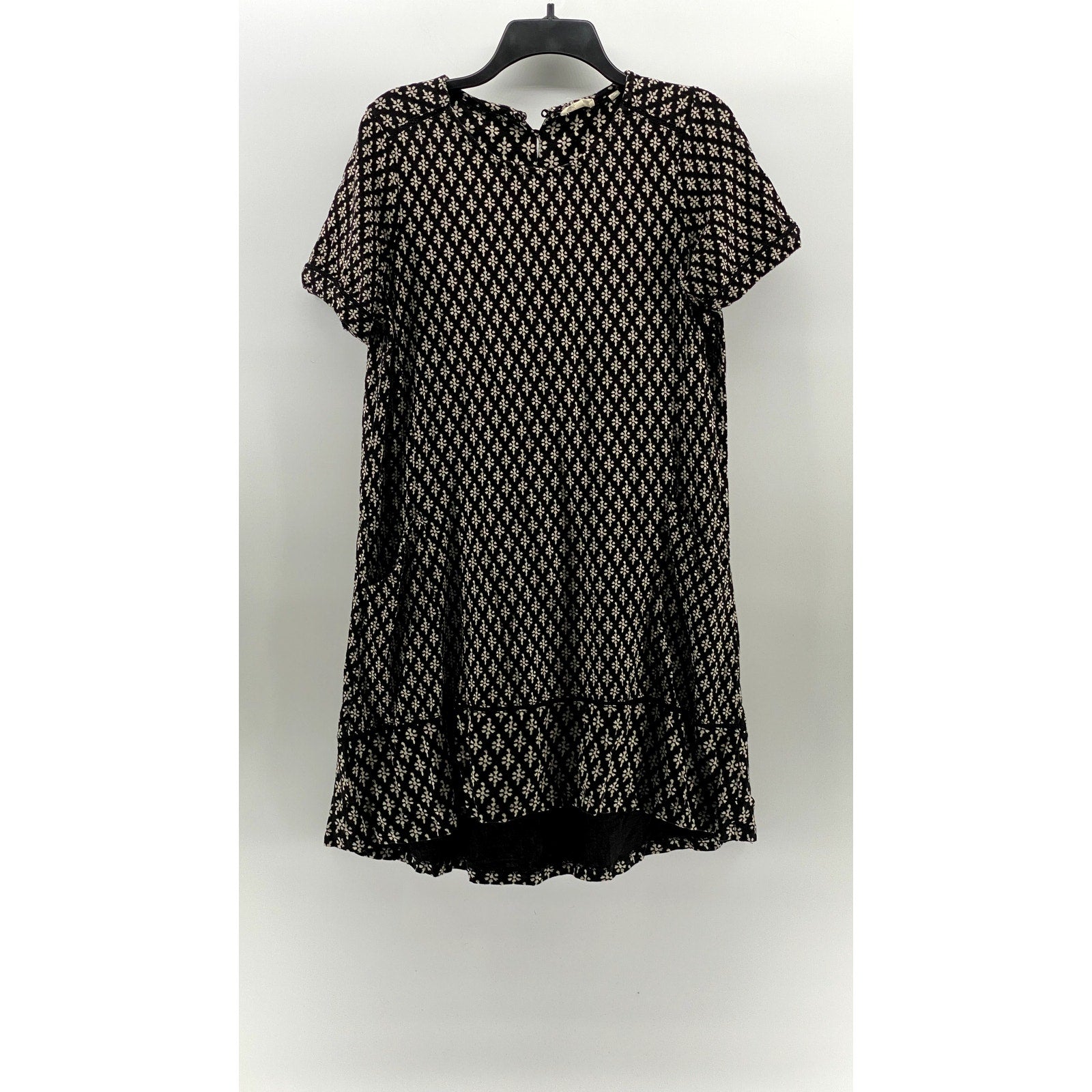 FATFACE Women's Black Printed Crewneck Short Sleeve Simone Knee Length Dress SZ8
