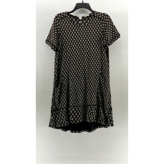 FATFACE Women's Black Printed Crewneck Short Sleeve Simone Knee Length Dress SZ8