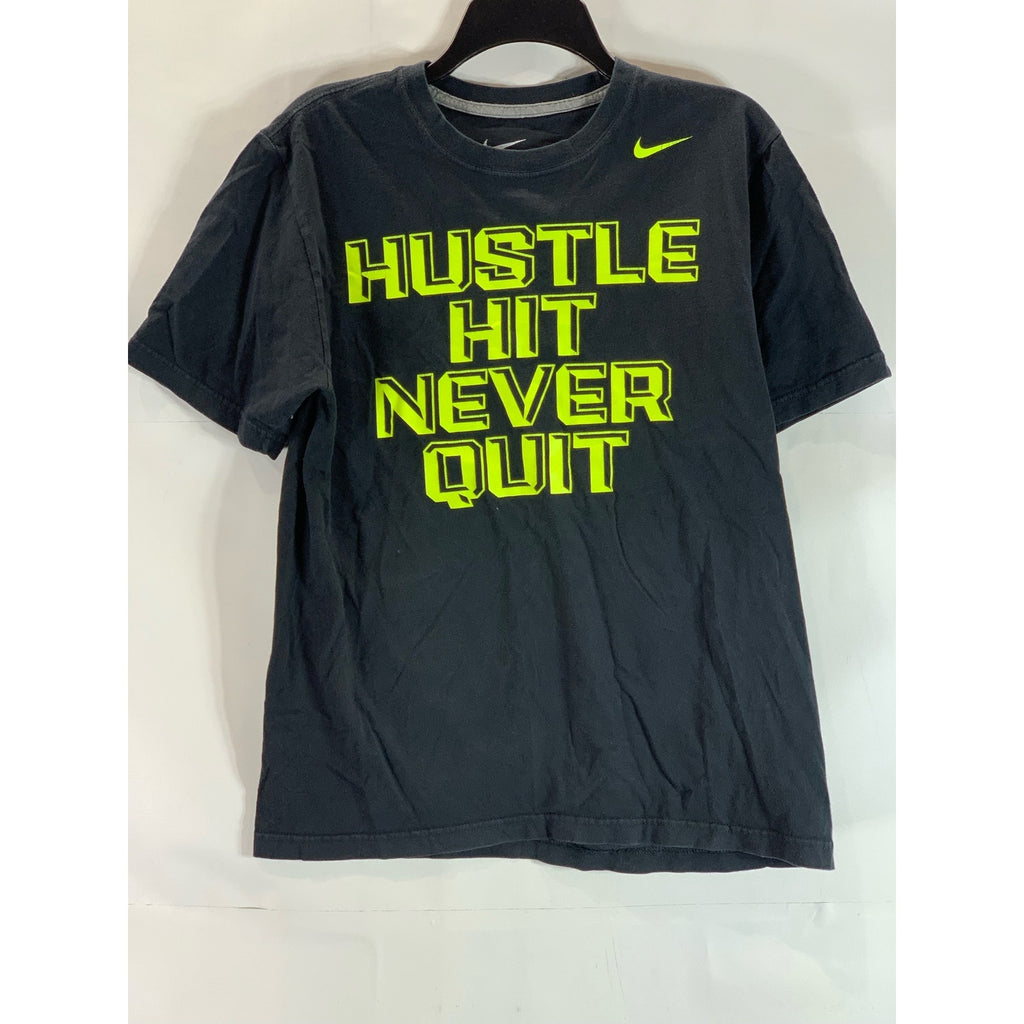 NIKE Men's Black/Yellow Hustle Hit Never Quit Graphic Regular-Fit T-Shirt SZ M