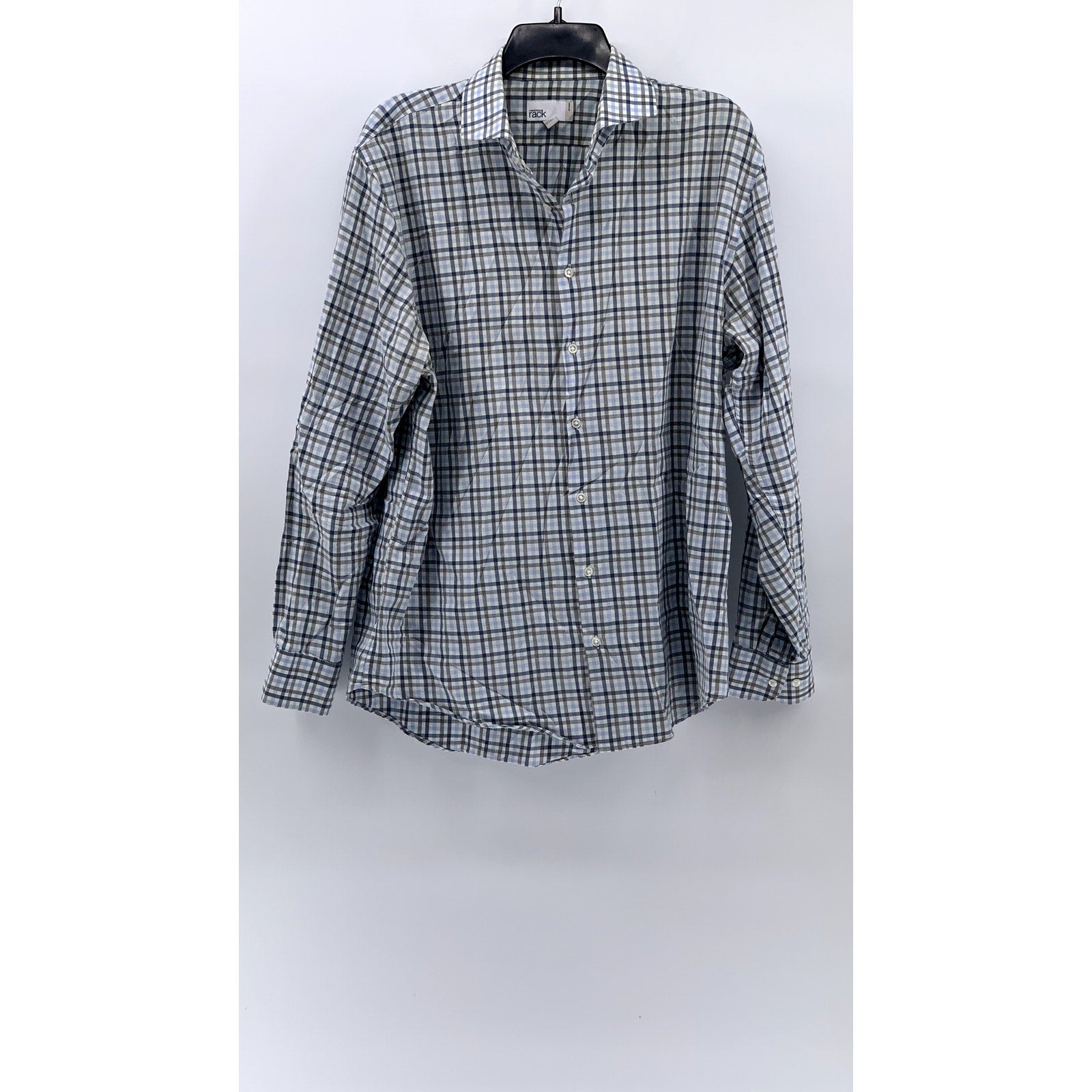 NORDSTROM RACK Men's Blue Plaid Button-Up Trim Fit Shirt SZ 16.5