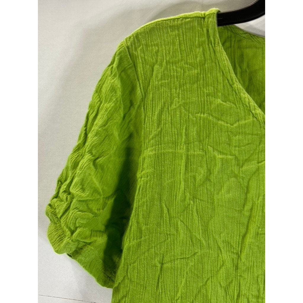 METRO COLLECTION New York 10001 Women's Green Button-Up Short Sleeve Top SZ L
