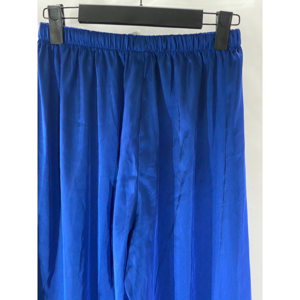 SHEIN Women's Royal Blue Satin Ruffle Layered Hem Pull-On Pant SZ S