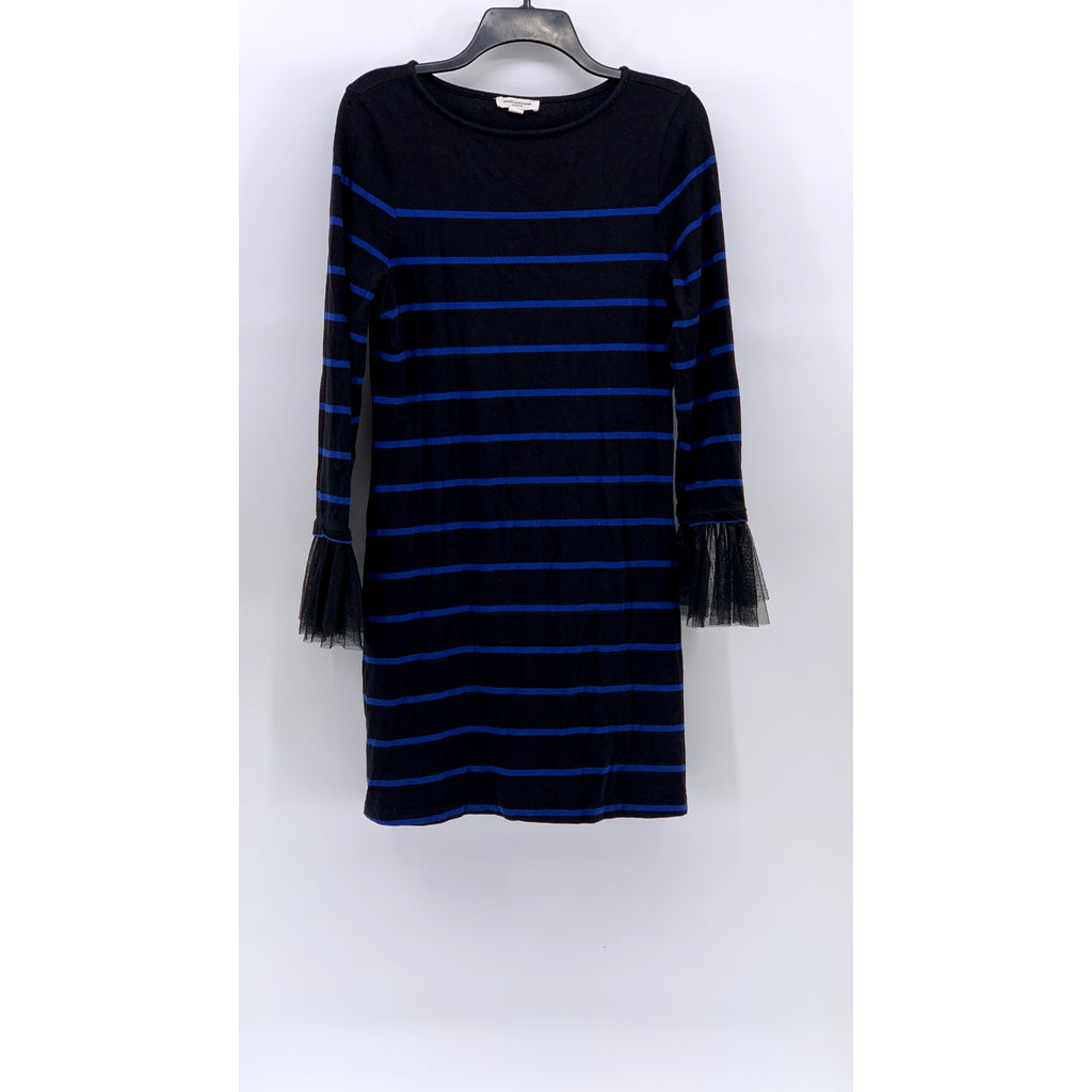 BEACH LUNCH LOUNGE Women's Black-Blue Shay Striped Long Sleeve Tulle Dress SZ S