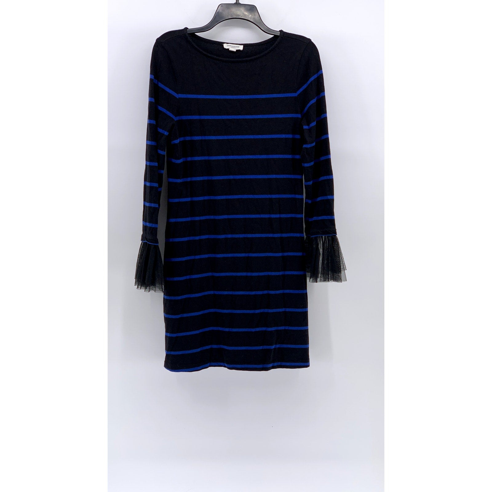 BEACH LUNCH LOUNGE Women's Black-Blue Shay Striped Long Sleeve Tulle Dress SZ S