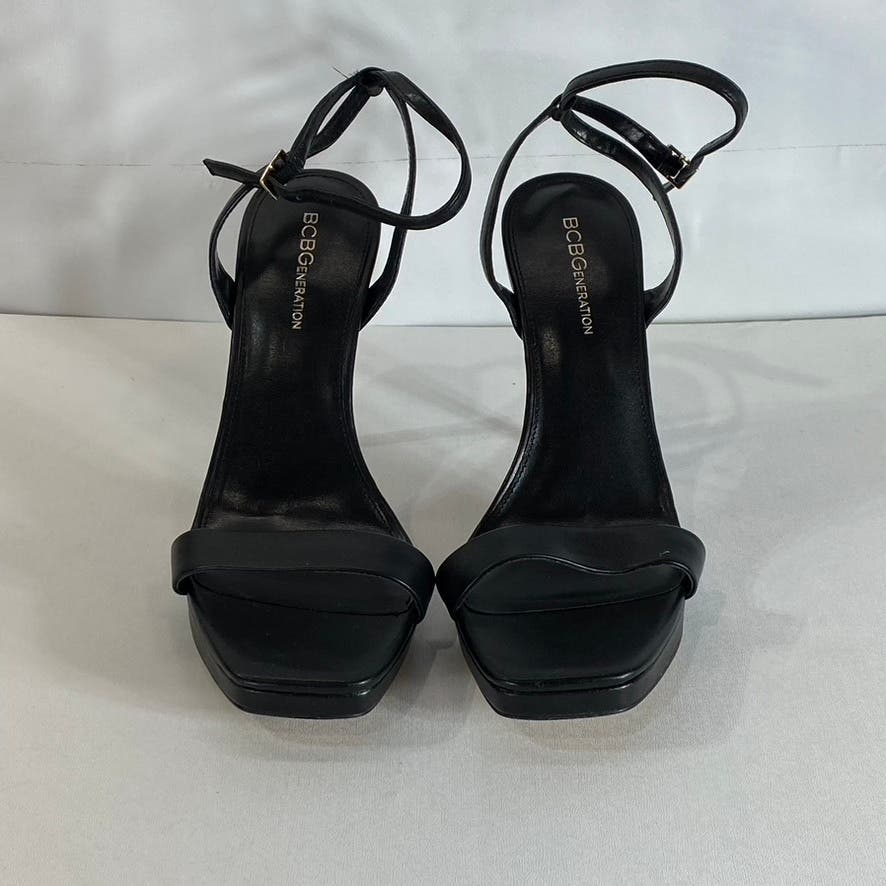 BCBGENERATION Women's Black Leather Cadence Ankle-Strap Platform Sandals SZ 10