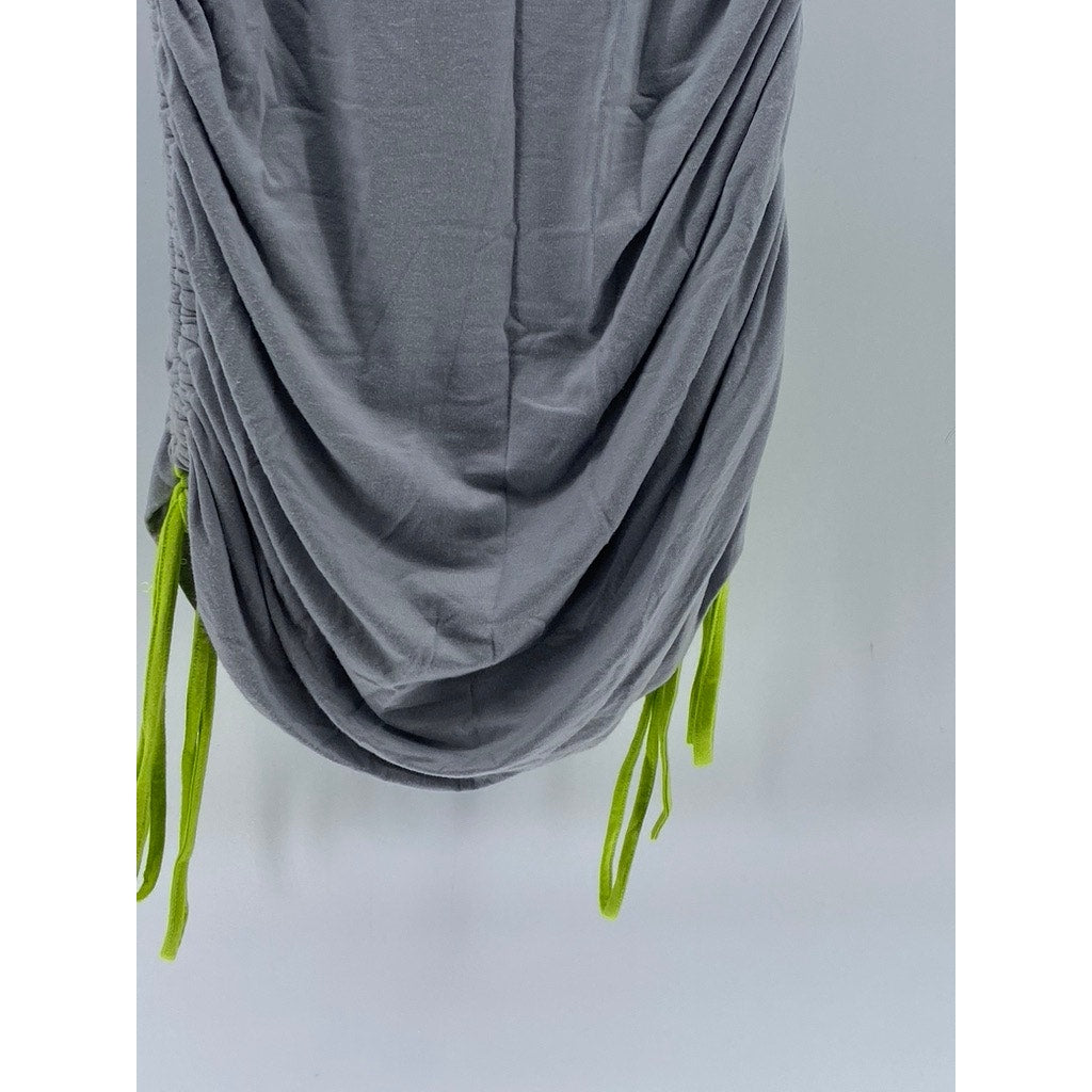 O-MIGHTY Women's Green-Gray Side Ruched Crewneck Monkey Sleeveless Dress SZ S