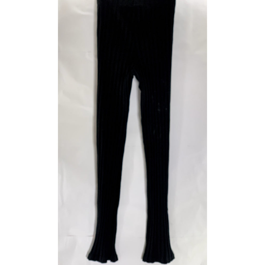 UNBRANDED Women's Black Ribbed Stretch Flare Pull-On Pant SZ S