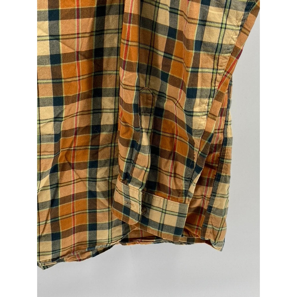 VIYELLA Men's Vintage Orange Plaid Cotton-Wool Button-Up Long Sleeve Shirt SZ2XL